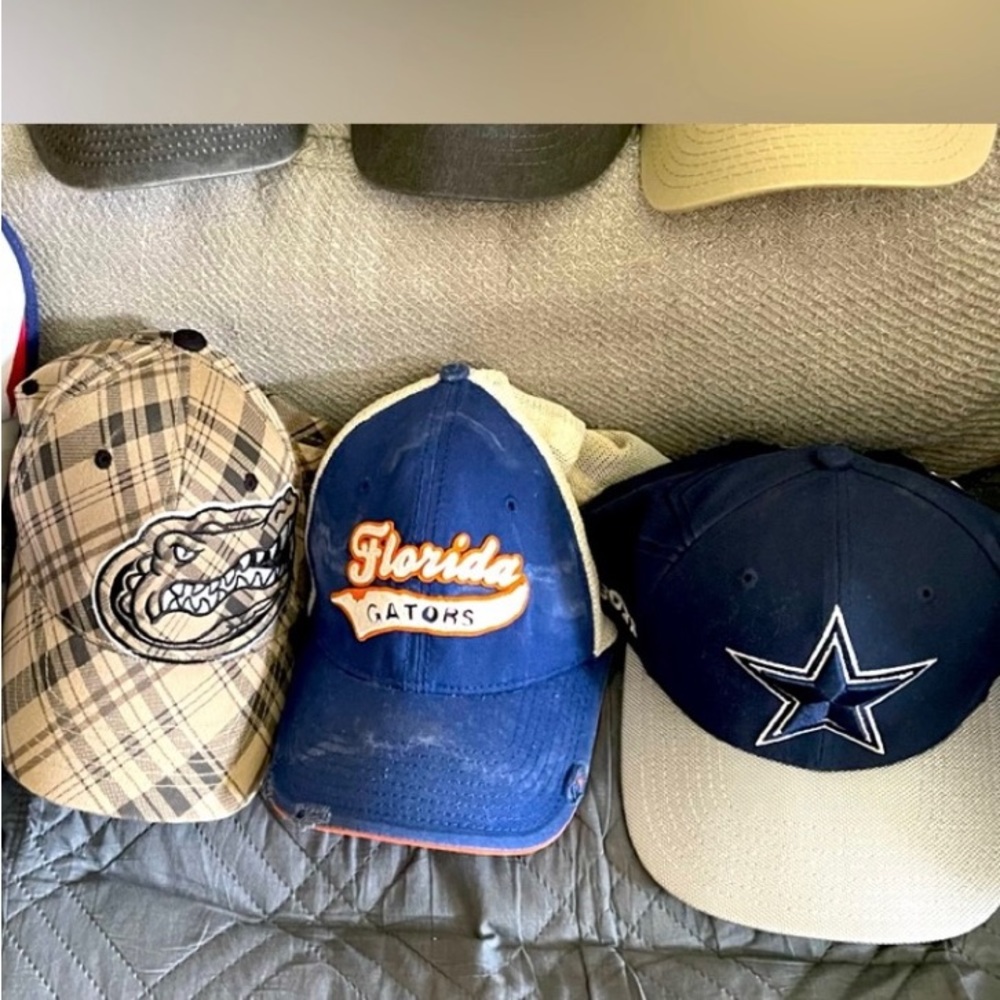 3 Baseball Caps, Florida Gators worn, plaid Florida never worn, Cowboys not worn